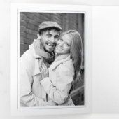 Stoffelijk blauw  elementen en typografie bruiloft drieluik uitnodiging (Binnenzijde eerst)