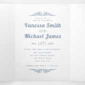 Stoffelijk blauw  elementen en typografie bruiloft drieluik uitnodiging (Binnenkant midden)