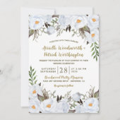 Stoffelijk Blauw en Goud  Bloemen Bruiloft Kaart (Voorkant)