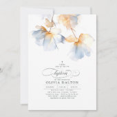 Stoffelijk blauw en goud Elegant Etherisch Doopsel Kaart (Voorkant)