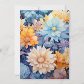 Stoffelijk Blauw en Sinaasappel Bloemen Bruiloft Kaart (Achterkant)