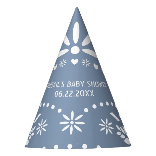 Stoffelijk blauw en wit papier picado baby boy dou feesthoedjes (Voorkant)