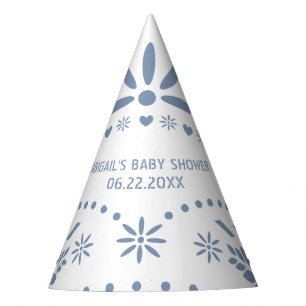 Stoffelijk blauw en wit papier picado baby boy dou feesthoedjes