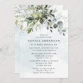 Stoffelijk blauw Eucalyptus groen Boho Baby shower Kaart (Voorkant / Achterkant)