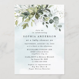Stoffelijk blauw Eucalyptus groen Boho Baby shower Kaart