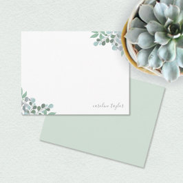Stoffelijk blauw Eucalyptus groen Boho stationery Notitiekaartje