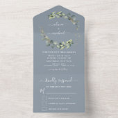 Stoffelijk blauw eucalyptus groen bruiloft elegant all in one uitnodiging (Binnen)