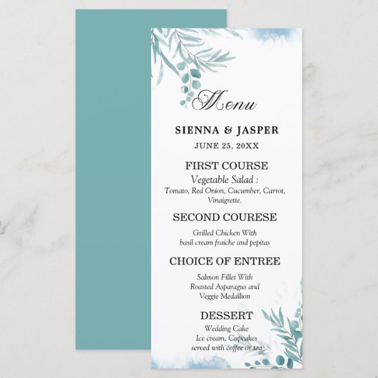 Stoffelijk blauw eucalyptus groen wild weide bruil menu (Voorkant / Achterkant)