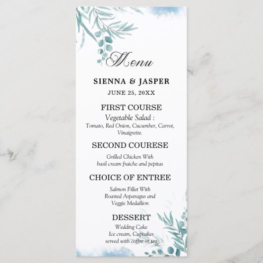 Stoffelijk blauw eucalyptus groen wild weide bruil menu (Voorkant)