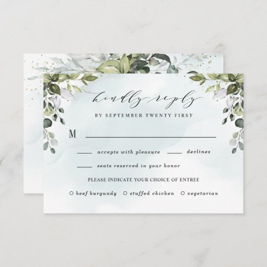 Stoffelijk blauw groen met maaltijdkeuze Boho brui RSVP Kaartje (Voorkant / Achterkant)