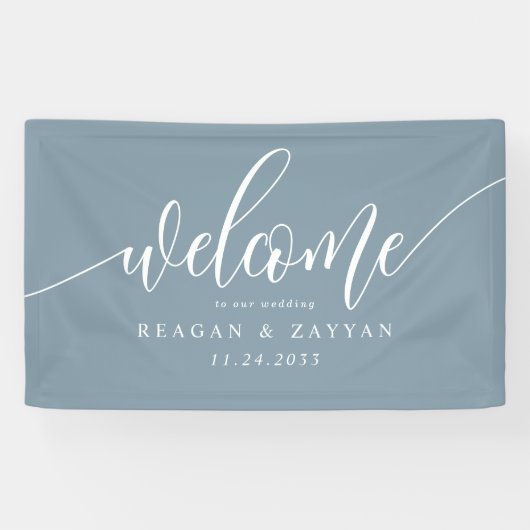 Stoffelijk Blauw Kalligrafie Eenvoudig Bruiloft We Spandoek (Horizontaal)