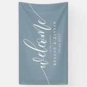 Stoffelijk Blauw Kalligrafie Eenvoudig Bruiloft We Spandoek (Verticaal)