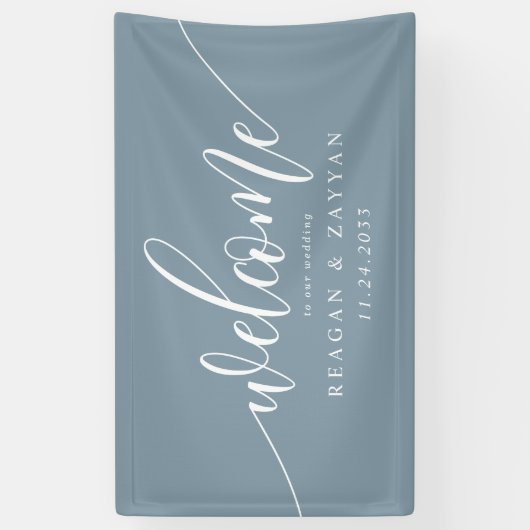 Stoffelijk Blauw Kalligrafie Eenvoudig Bruiloft We Spandoek (Verticaal)