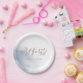 Stoffelijk blauw kalligrafie juicht rustieke bloem papieren bordje (Feest)