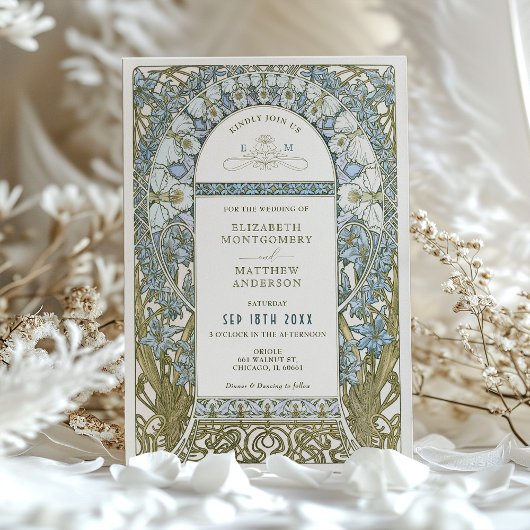 Stoffelijk Blauw Korenbloem Bruiloft Art Nouveau M Kaart