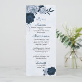 Stoffelijk blauw & marine bloemen & bladeren bruil menu (Staand voorkant)
