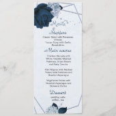 Stoffelijk blauw & marine bloemen geometrische bru menu (Voorkant)