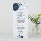 Stoffelijk blauw & marine bloemen geometrische bru menu (Staand voorkant)