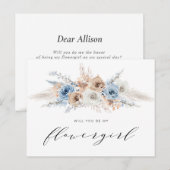 Stoffelijk blauw pampasgras zal je mijn bloemmeisj uitnodiging briefkaart (Voorkant / Achterkant)