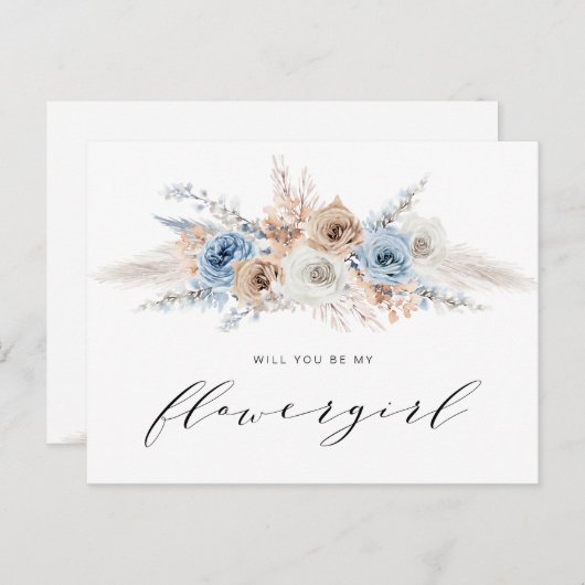 Stoffelijk blauw pampasgras zal je mijn bloemmeisj uitnodiging briefkaart (Voorkant / Achterkant)