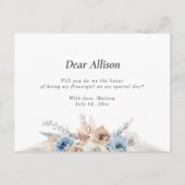 Stoffelijk blauw pampasgras zal je mijn bloemmeisj uitnodiging briefkaart (Achterkant)