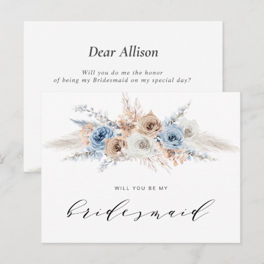 Stoffelijk blauw pampasgras zal je mijn bruidsmeis uitnodiging briefkaart (Voorkant / Achterkant)