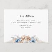 Stoffelijk blauw pampasgras zal je mijn bruidsmeis uitnodiging briefkaart (Achterkant)