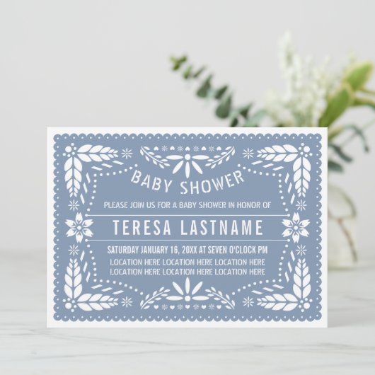 Stoffelijk blauw papel picado Mexicaanse baby boy  Kaart (Staand voorkant)