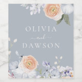 Stoffelijk Blauw & Perzik Bruiloft Partij of Verlo Wijn Etiket (Enkel label)