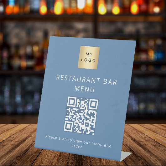 Stoffelijk blauw restaurant café bar scan menu QR  Reclamebord Met Voetstuk