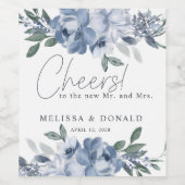 Stoffelijk Blauw Rozen Bloemen Boho Bruiloft Wijn Etiket (Enkel label)