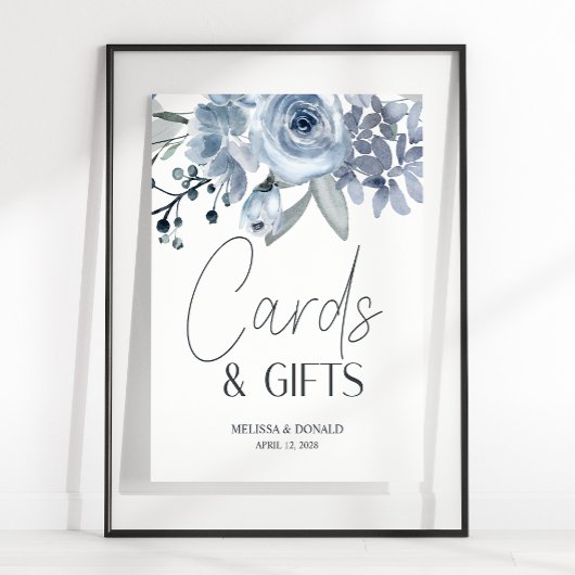 Stoffelijk Blauw Rozen Bloemen Bruiloft Kaart & Ca Poster