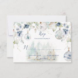 Stoffelijk Blauw Salie Groen Winter Bloemen Sneeuw RSVP Kaartje