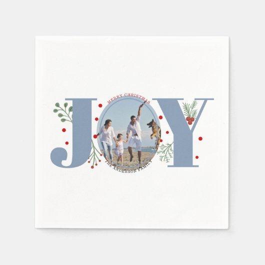 Stoffelijk blauw Vreugde, bessen Kerstmis foto Vak Servet (Voorkant)