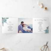 Stoffelijk blauw waterverf groen blad, foto drieluik programma (Binnen)