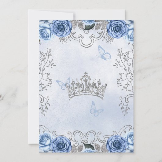 Stoffelijk Blauw Zilver Bloemen Prinses ZOET 16 Kaart (Achterkant)