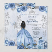 Stoffelijk Blauw Zilver Bloemen Prinses ZOET 16 Kaart (Voorkant / Achterkant)