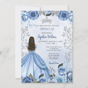 Stoffelijk Blauw Zilver Bloemen Prinses Zoet 16 Kaart