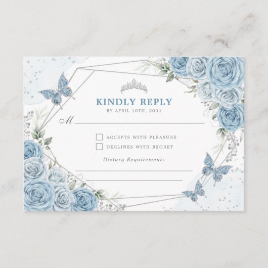 Stoffelijk Blauw Zilver Quinceanera 15e Verjaardag Informatiekaartje (Voorkant)