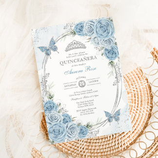 Stoffelijk Blauw Zilver Quinceanera 15e Verjaardag Kaart
