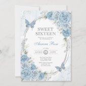 Stoffelijk Blauw Zilver Zoet Zestien 16e Verjaarda Kaart (Voorkant)