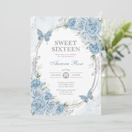 Stoffelijk Blauw Zilver Zoet Zestien 16e Verjaarda Kaart (Staand voorkant)
