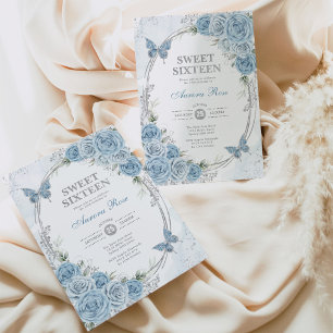 Stoffelijk Blauw Zilver Zoet Zestien 16e Verjaarda Kaart
