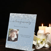 Stoffelijk blauw zilveren foto trouwmonument reclamebord met voetstuk