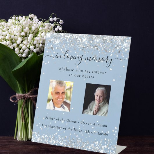 Stoffelijk blauw zilveren foto trouwmonument reclamebord met voetstuk