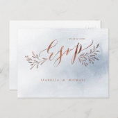 Stoffelijk blauwe kalligrafie rustieke bloemenbrui uitnodiging briefkaart (Voorkant / Achterkant)