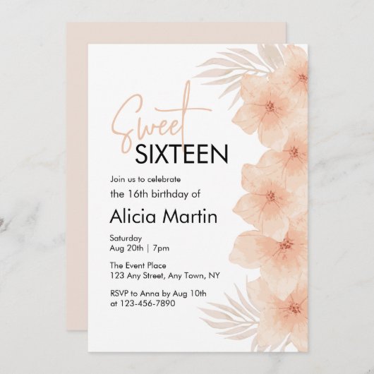 Stoffelijk Blush Bloem Droog Palmblad Boho Zoet 16 Kaart (Voorkant / Achterkant)