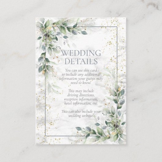 Stoffelijk Botanisch groen Goud Marmer Details Informatiekaartje (Voorkant)