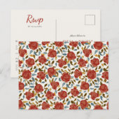 Stoffelijk Elegant Gouden Rode Rose Bloem Bruiloft Briefkaart (Voorkant / Achterkant)