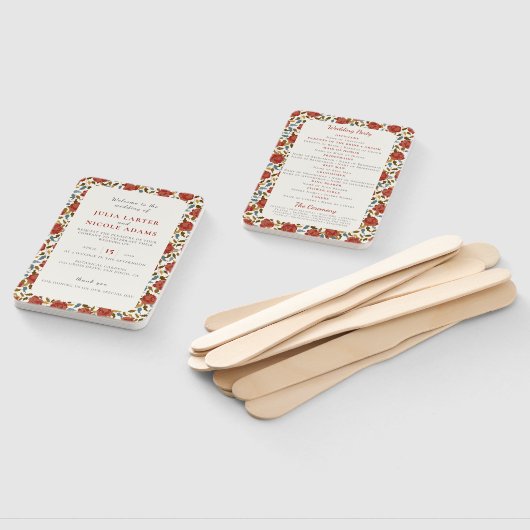 Stoffelijk Elegant Gouden Rode Rose Bloem Bruiloft Handwaaier (Niet-gemonteerd)